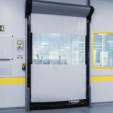 White cleanroom roll up door